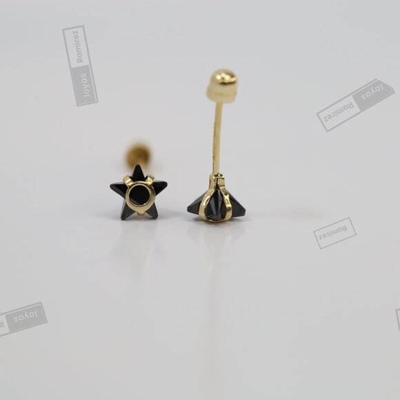 14K Solid Gold Star Stud Earrings • Black Cubic Zirconia Design • Modern Jewelry - Picture 5 of 8